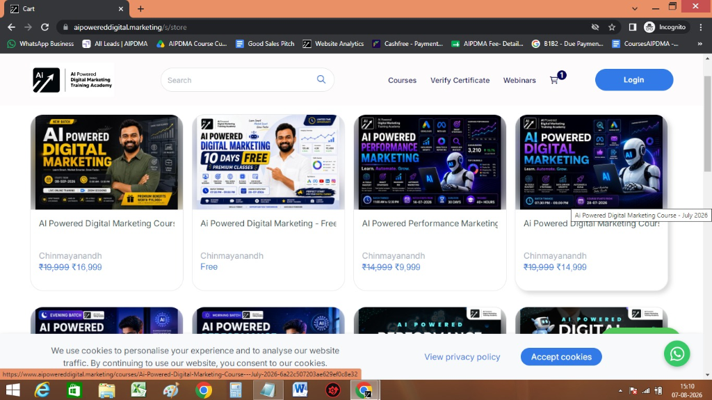 AIPDMA Store Page with Available Course Batches